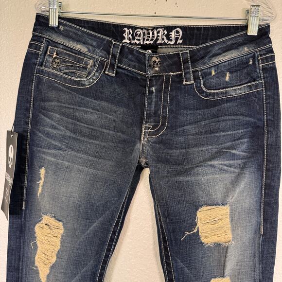 Rawkn Y2K Jeans Womens 29 Skull Studded Low Rise Skater Key Closet Vintage NEW - Picture 6 of 14